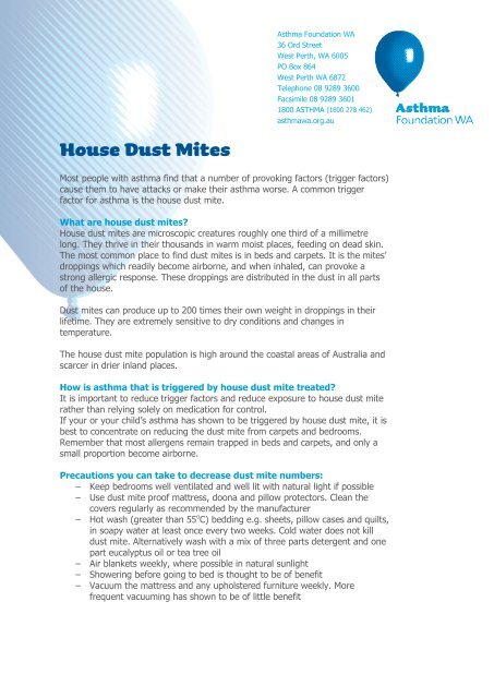 House Dust Mites (PDF) - Asthma Foundation of Western Australia