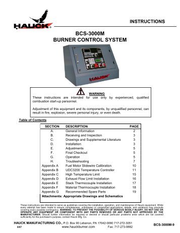 BCS-3000M BURNER CONTROL SYSTEM - Hauck Manufacturing