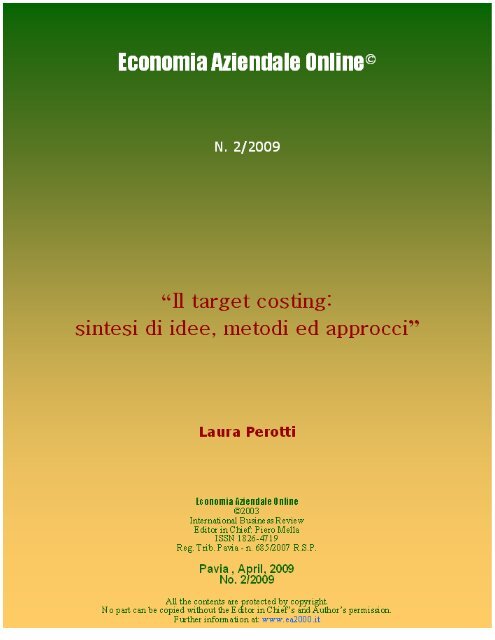 Il target costing: sintesi di idee, metodi ed approcci - Economia ...