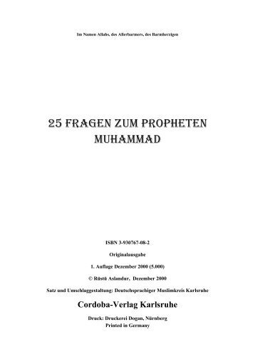 25 Fragen zum Propheten Muhammad , CORDOBA-VERLAG ...