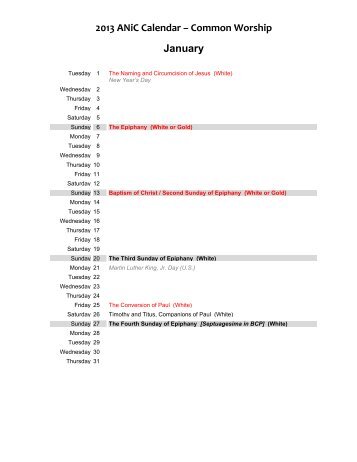 Liturgical calendar following Common Worship â Church of England