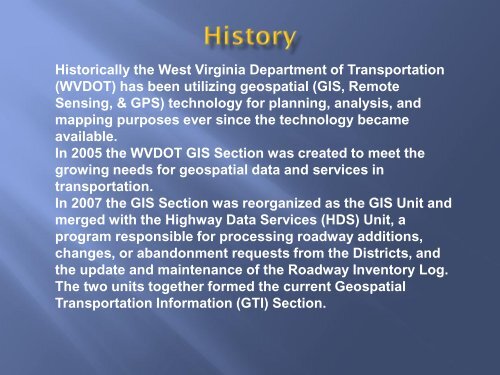 Geospatial Transportation Information - West Virginia Department of ...