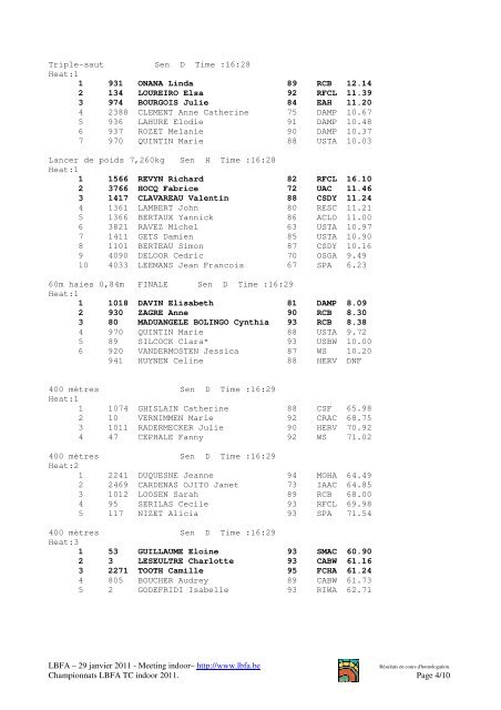 Championnats LBFA indoor TC - Lbfa.be