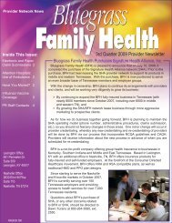 Provider Network News - Bluegrass Family Health