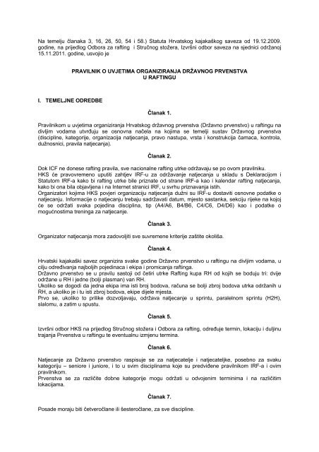 Rafting Pravilnik.pdf - Hrvatski kajakaÅ¡ki savez
