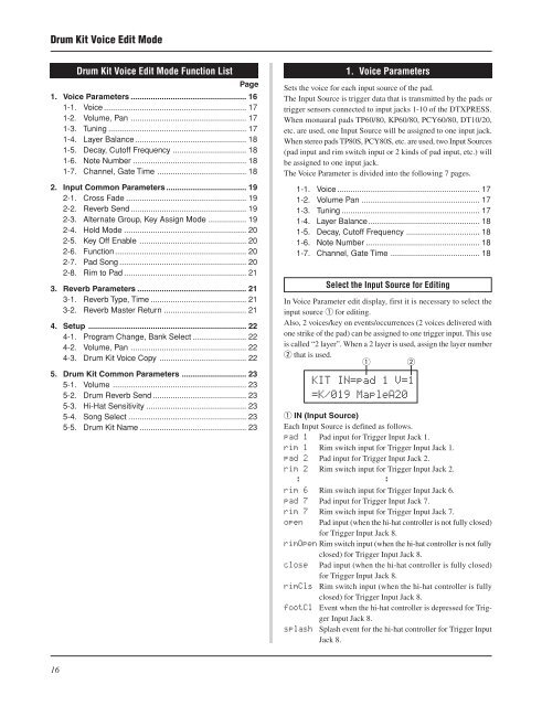 Drum Voice List - Yamaha