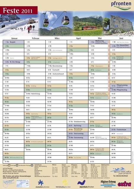 Feste und Ferien Jahreskalender 2011 - pfronten.de