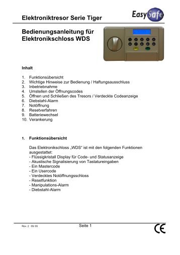 Bedienungsanleitung Format Serie Easy Safe Serie Tiger Deluxe