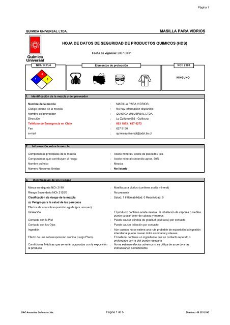 masilla para vidrios hoja de datos de seguridad de productos ...