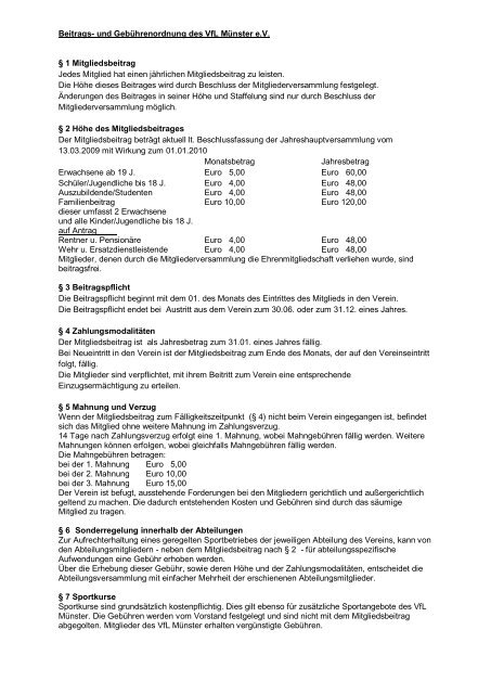 Beitrags- und GebÃ¼hrenordnung des VfL MÃ¼nster e.V. Â§ 1 ...