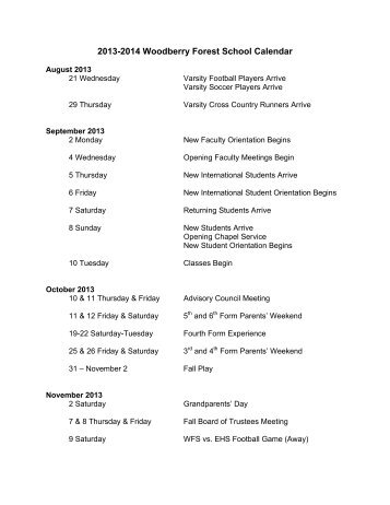 View and print the 2013-2014 school calendar. - Woodberry Forest ...