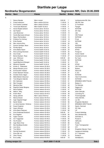 Startliste per LÃ¸ype - Nordmarka Skogsmaraton