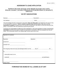 ADDENDUM TO LEASE APPLICATION - Kings Point