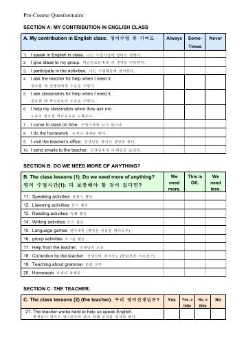 Pre-Course Questionnaire - Finchpark