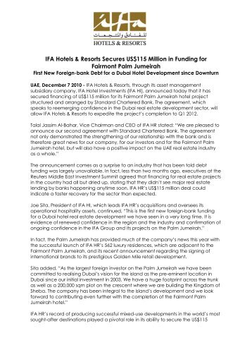 IFA Hotels & Resorts Secures US $115 Million in Funding - Standard ...