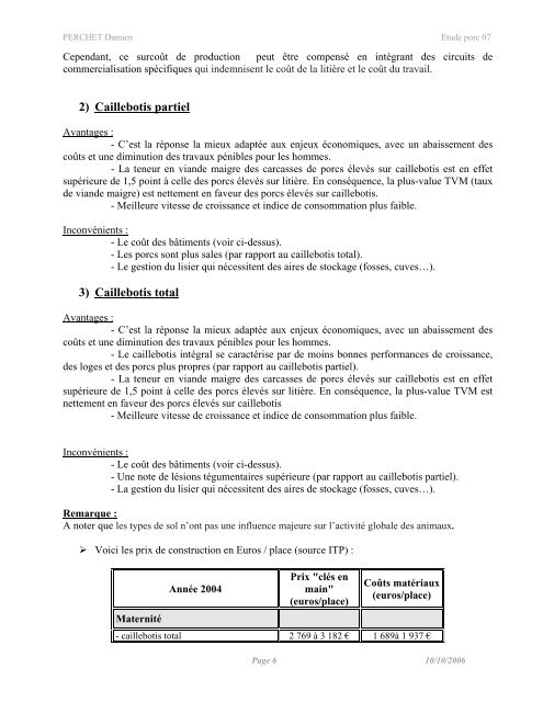 Etude technico-Ã©conomique de faisabilitÃ© de la production de porc en