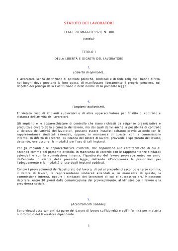 Legge 20 maggio 1970, N. 300. Statuto dei Lavoratori - Gilda Venezia