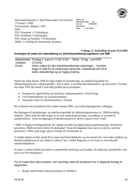 Ãrsrapport 2004 - Nasjonalt senter for distriktsmedisin (NSDM)