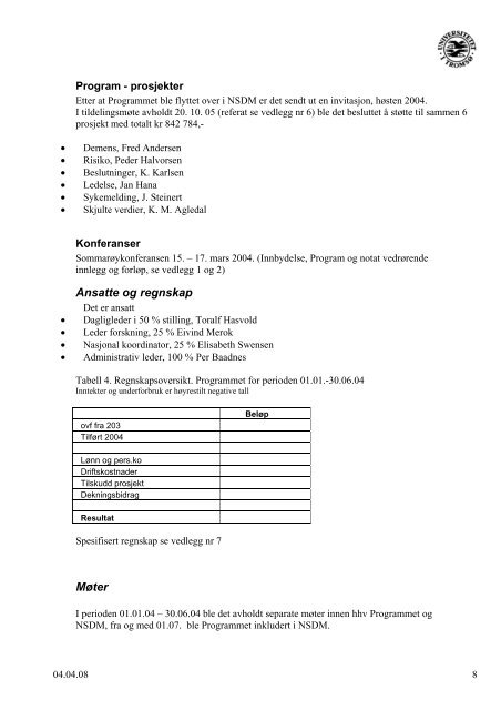 Ãrsrapport 2004 - Nasjonalt senter for distriktsmedisin (NSDM)