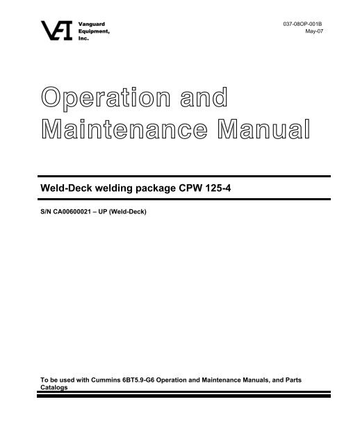 Operation and Maintenance Manual - Vanguard Equipment, Inc.