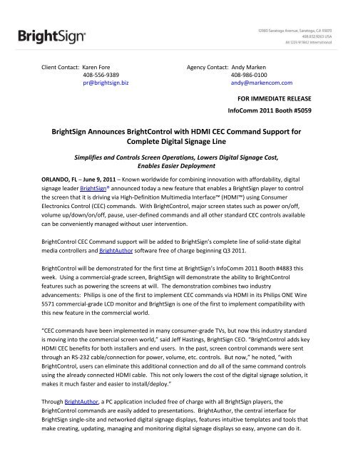 Brightsign Announces Brightcontrol With Hdmi Cec Command
