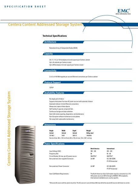 Centera Product Specs.pdf - EMC Centera