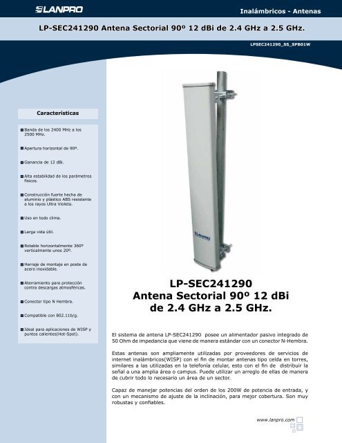 LP-SEC241290 Antena Sectorial 90Âº 12 dBi de 2.4 GHz a ... - LanPro