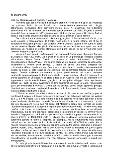 relazione di Cristina sulla gita