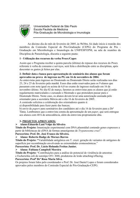 CEPG - Departamento de Microbiologia, Imunologia e Parasitologia