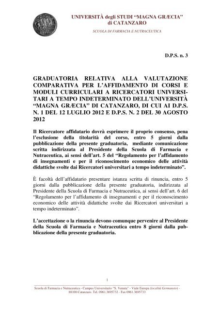 graduatoria relativa alla valutazione comparativa per l'affidamento di ...