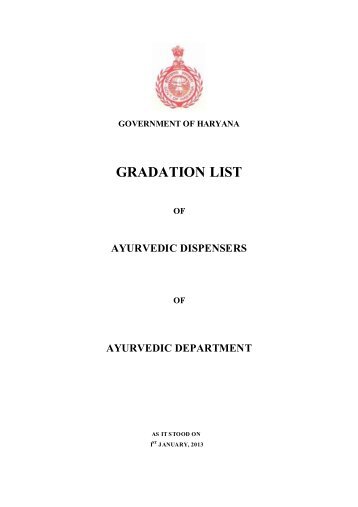 GRADATION LIST - Department of AYUSH Haryana, Panchkula