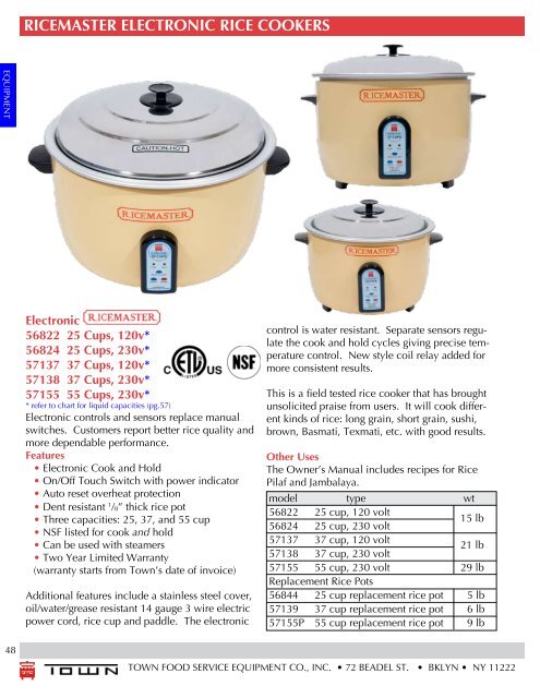 55-Cup, RiceMaster Electric Rice Cooker - Town Food Service Equipment Co.,  Inc.