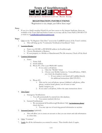 Instructions Sheet for Public - CodeRED 7-2013 - Southborough