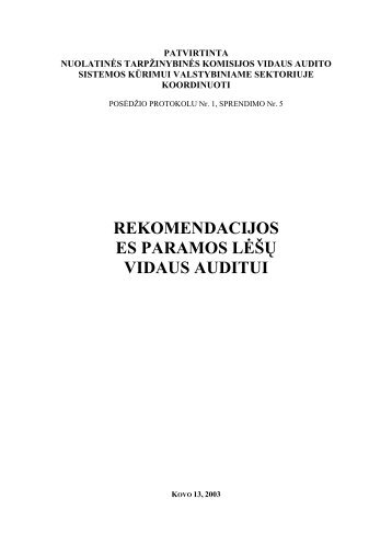 Rekomendacijos ES paramos lėšų vidaus auditui - Finansų ministerija