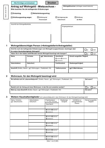 Antrag auf Mietzuschuss