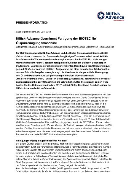 Nilfisk-Advance übernimmt Fertigung der BIOTEC No1 ...