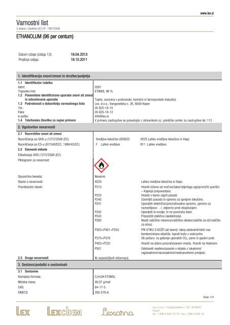 Varnostni list - Lex doo