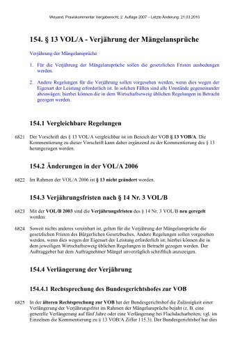 154. § 13 VOL/A - Verjährung der Mängelansprüche - Oeffentliche ...