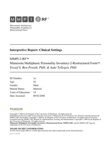 Interpretive Report: Clinical Settings MMPI-2-RF ... - TalentLens