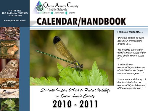 2011-2012 Queen Anne's County Handbook and Calendar
