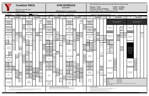 GYM SCHEDULE Crowfoot YMCA - YMCA Calgary