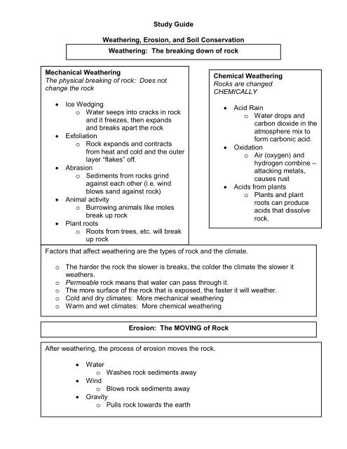 Weathering And Erosion Study Guide Pdf