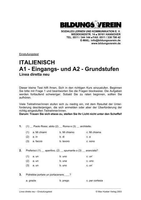 ITALIENISCH A1-A2 - Bildungsverein