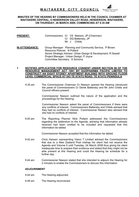 Hearings Committee Meeting Agenda 26 March 2009