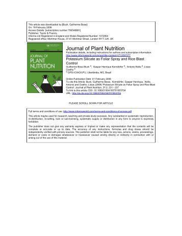 Journal of Plant Nutrition - Professor Gaspar Henrique Korndorfer