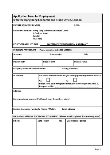 Application Form for Employment with the Hong Kong Economic and ...