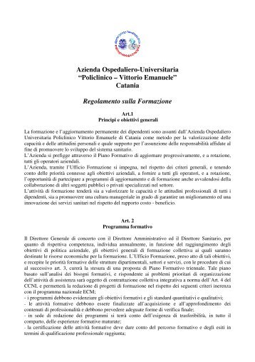 Regolamento sulla formazione aggiornato - Policlinico di Catania