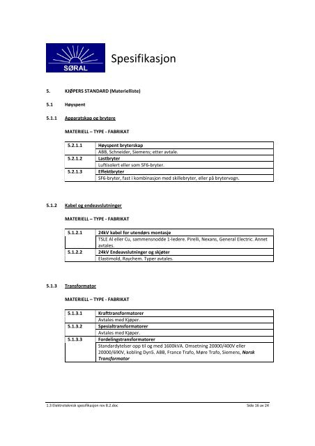 1.3 Elektroteknisk spesifikasjon rev 8.2. - Sør-Norge Aluminium AS