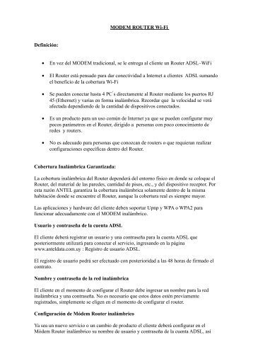 MODEM ROUTER Wi-Fi DefiniciÃ³n: â¢ En vez del MODEM ... - Antel