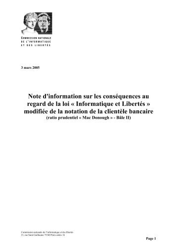 CNIL, Note d'information du 3 March 2005 - Cabinet Alain Bensoussan